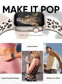 Leopard Engraved Bands Compatible With Apple Watch Band 40mm 41mm 38mm 42mm 44mm 45mm 46mm 49mm, Cheetah Pattern Soft Silicone Strap Compatible With IWatch Series 10 9 8 7 6 5 4 3 2 1 SE Ultra