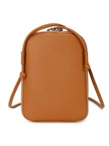 MIYIN Bolsa transversal minimalista casual de cor sólida marrom para mulheres, com zíper ao redor, bolsa para celular, zíper duplo e alça ajustável, carteira vertical com estampa de litchi, com slots para cartão, bolso frontal e chaveiro para cartão de crédito/identidade/dinheiro/dinheiro/celular/cartão bancário/chave, para senhoras e trabalhadoras de escritório, compras, viagens, transporte, trabalho de escritório, bolsa e estojo de celular - Castanho - Visão 3