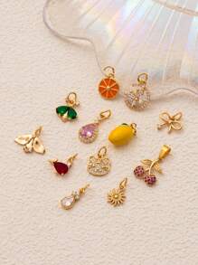 1Pc 18K Gold Plated Cute Charm Pendants For DIY Jewelry, Cherry, Lemon, Moon, Sun, Bow, Zirconia Crystal, Y2K Aesthetic Necklace Accessories
