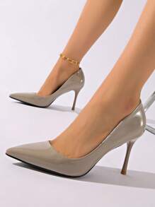 Women's Shiny Grey Pointed Toe Slip-On Sexy High Heels 8.5cm For Nightclub, Fashion - Màu Xám nhạt - Xem 7