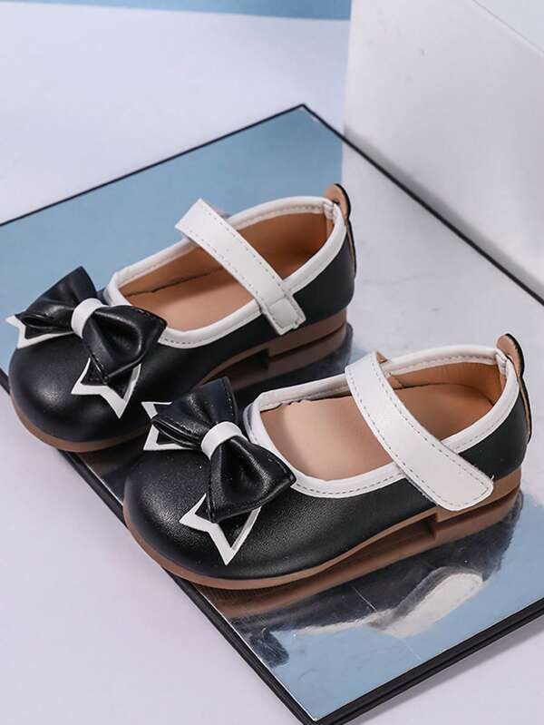 Zapatos de piel con lazo para niñas, zapatos casuales de princesa antideslizantes, zapatos blandos para niños pequeños