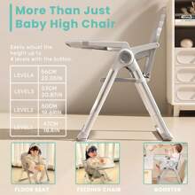 Ubravoo Portable Foldable Baby High Chair Booster Seat, 4-Levels Height Adjustable With Dual Tray, Lightweight (1.8kg) For Travel, Dining & Camping For Infants And Toddlers From 6 Months - Grey - View 5