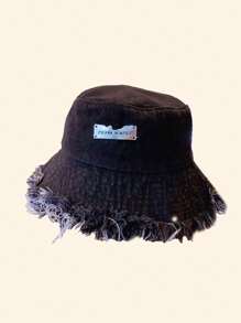 Raw Hem Bucket Hat Letter Label Basin Hats Stylish Versatile Lightweight Fisherman Hats(NA&AN Random Letters) -1