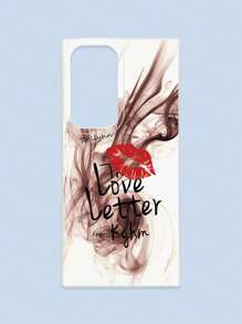 Lipmark & Smoke Pattern White Cellphone Case, "Love Letter" Romantic & Personalized Slogan Phone Case, Compatible With Iphone & Galaxy, IPhone 11/13/14/15/15 ProMax/16/16 Pro/16 Plus/16 ProMax, Galaxy Phones - Multicolor - View 41