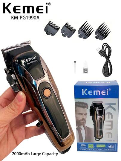 Kemei Cortadora de pelo eléctrica para hombres KM-PG1990A, máquina de cortar el pelo profesional para barbería o uso en el hogar, recargable por USB, cortadora de cabello LCD para uso familiar, cortadora inalámbrica recargable para el cabello diario de los hombres