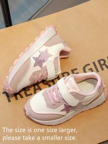 Girls' Multicolor Leather Surface Sneakers, Comfortable & Simple Low Cut Star Patterned Shoes For Casual Wear