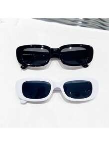 2 Pieces/Set Women's Black And White Plastic Frames Square Beach Fashion Glasses