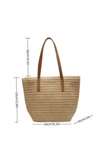 Summer Large Capacity Straw Bag For Women, New Stylish Commuter Shoulder Bag, Beach Tote Woven Bag