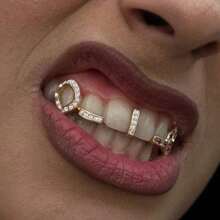 2pcs Hip Hop Fashion Grills Copper Encrusted Zirconite  Full Of Zirconite Sparkle Glitter Grills The Focus Of The Night Party Exquisite Gift Grills Unisex