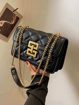 全新时尚方形纯色链条肩带女士手提包