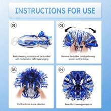 2pcs Bright Blue & Silver Pom Poms - Sparkling, Durable & Soft Cheerleader Pompoms, Suitable For Dancing, Fitness, School Sports, Festivals, Soccer, Basketball, Baseball Games - Multicolor - View 4