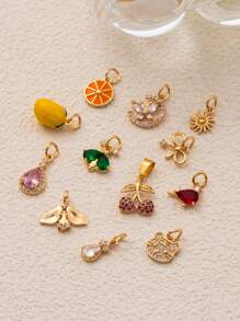 1Pc 18K Gold Plated Cute Charm Pendants For DIY Jewelry, Cherry, Lemon, Moon, Sun, Bow, Zirconia Crystal, Y2K Aesthetic Necklace Accessories