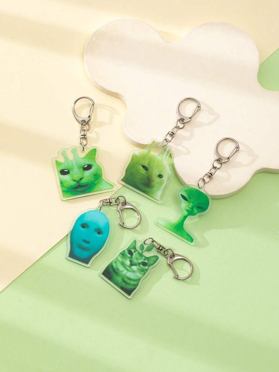 1 件亚克力趣味奇异绿色外星人/绿脸/浮游生物/外星猫/愤慨猫/哭泣猫主题钥匙扣吊坠背包装饰/包袋配件/书包配件/钱包吊坠/朋友的汽车配件包饰背包学校可爱哥特 Y2k 圣诞礼物创意包袋配件挂绳带身份证夹汽车配件包饰
