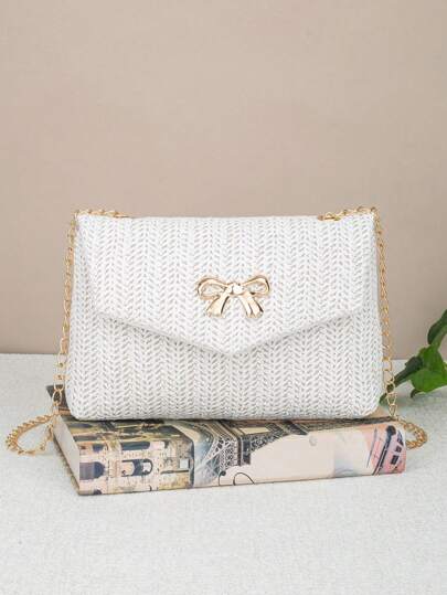 Elegante Damen Strohhandtasche, modische Einfarbige Tasche mit abnehmbarem Kettengurt, Magnetverschluss leicht und langanhaltend, lässige vielseitige geflochtene Umhängetasche mit Futter, Magnetverschluss, leichtes Material, Metallkette, geeignet für täglichen Gebrauch und Urlaub