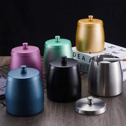 Askfat i rostfritt stål med lock Slitstarkt Rökfritt Luktfritt Vindtät askfat för hemmakontor Bordsskiva Uteplats Utomhus