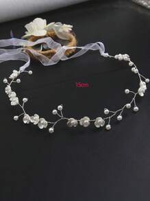 1pc Elegant Floral Pearl Headband/Crown For Girly, Sweet And Wedding Wear - Silver - View 7