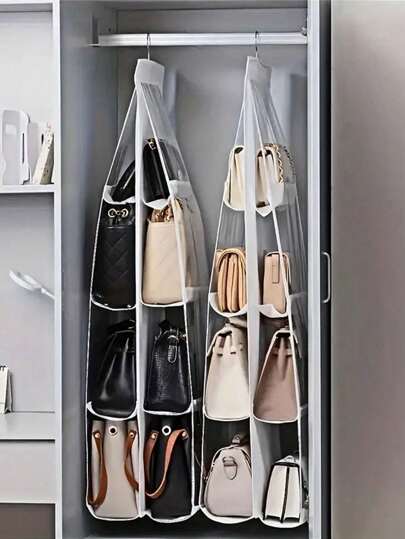 1pc 6/8 Grids Space Saving Bag Organizers, Multi Layer Hanging Handbag Purse Organizer For Wardrobe Closet, Bag Storage Holder,Foldable Design For Easy Storage When Not In Use, Easy To Carry. Suitable For Your Bedrooms, Living Rooms, Hallway, Closet, Wardrobe Or Shelves, Etc.