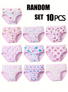 10pcs/Pack Young Girl Panties With Cute Ditsy Floral, Heart Design, Comfortable Briefs & Shorts For Toddlers & Children