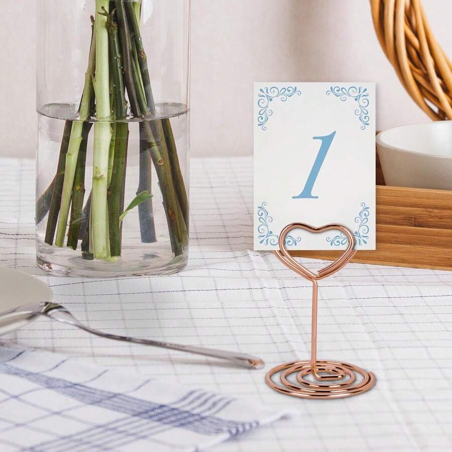 5pcs Mini Place Card Holders, Wire Table Picture Photo Holders With Heart Shaped Menu Memo Clips For Wedding Favors