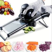 [Stainless Steel Mandoline Slicer] 5-Blade Adjustable Mandoline Slicer - 1 Set Stainless Steel Vegetable Slicer - Professional Vegetable Grater Onion Graters Potato Grater Kitchen Accessories - Stainless Steel + Gloves - View 2