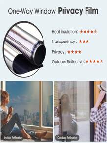 Film de confidentialité pour fenêtre à sens unique, teinte pour fenêtre. Réflexion miroir, blocage solaire, contrôle de la chaleur, protection UV. Permet de voir de l'extérieur mais pas de l'intérieur. Revêtement pour porte de bureau, noir et argent