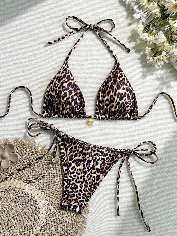 2pcs/Set Women's Sexy Leopard Print Bikini Swimsuit, European And American Style