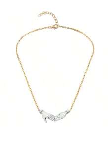 1 件时尚不锈钢手牵手棕榈项链，适合节日派对礼物