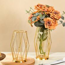 1 件带铁架的植物玻璃器皿 - 玻璃玻璃花瓶金属复古桌面水培装饰适用于家庭、花园、办公室