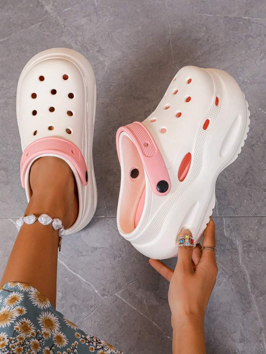 1 双纯色极简主义 EVA 木屐，厚底，软底，厚底，防滑，透气镂空凉鞋，适合沙滩装、花园装、居家休闲装、夏季装 - 粉色 - 查看 1