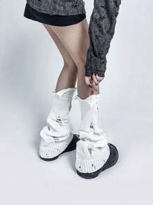 polve Subculture Gray, White, Black Leg Warmers Ripped Baggy Millennium Babe White Leg Warmers, Y2K Style Thick Slouch Leg Warmers For Women, Spring/Summer