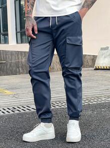 New Spring & Summer Men's Loose Drawstring Cargo Pants Multi-Pocket Casual Trousers - Royal Blue - View 2