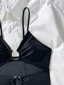 Women's New Solid Color One-Piece Swimsuit, Sexy Strap Design