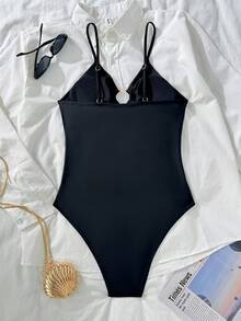 Women's New Solid Color One-Piece Swimsuit, Sexy Strap Design