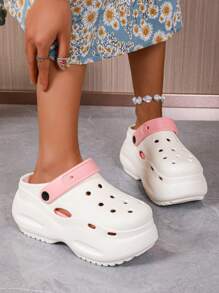 1 双纯色极简主义 EVA 木屐，厚底，软底，厚底，防滑，透气镂空凉鞋，适合沙滩装、花园装、居家休闲装、夏季装 - 粉色 - 查看 5