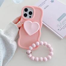 1pc Candy Wave Shaped Oil Dripping Smooth Texture Lovely Heart Hidden Stand + Dopamine Cylinder Bracelet Phone Case Compatible With IPhone 16/Redmi Note 11 4G/Galaxy A55/Infinix Note 30/ Moto E30