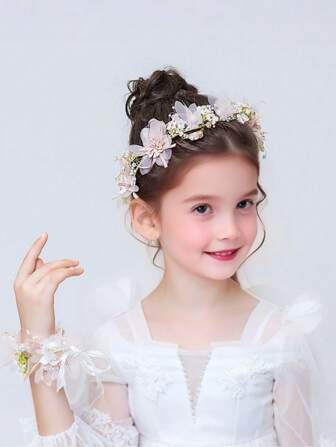 2 件套儿童头饰表演舞台小公主女孩发饰头饰皇冠花环