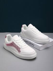 New Casual Leather Low-Top Lace-Up Flat Skate Shoes, Fashionable & Comfortable For Teenage Girls, Non-Slip Shock-Absorbing Sporty Sneakers For Middle/High School Students, Suitable For Outdoor Activities & Daily Wear