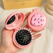 1pc Cartoon Cheeses Inflatable Folding 2-In-1 Mirror Comb, Portable Air Cushion Volumizing Hair Brush For Women