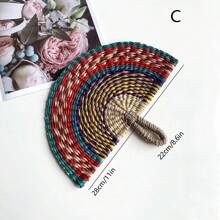 Abanico decorativo de pared tejido a mano de forma colorida, abanico de mano de uso diario de paja marina para refrescarse, abanico decorativo de lujo de dos tonos, regalo para cumpleaños o graduación - Multicolor - Ver 15