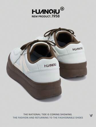 HUANQIU 2025新款女鞋女滑板鞋一双时尚撞色系带居家办公户外小白鞋百搭轻便舒适小白鞋系带软底运动鞋休闲鞋跑步鞋蓝色四季鞋