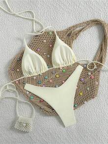2026 Spring/Summer New Beach Vacation Bikini Sweet, Sexy, Slim, Versatile Swimming Two Piece Swimsuit Set - Apricot - View 2