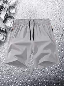 3pcs Men's Sport Shorts Set, Summer, Thin Ice Silk Quick-Dry Shorts, Fashionable Casual Running Fitness Beach Shorts