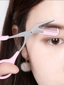 2 件装眉毛修剪剪刀带梳子女士男士脱毛修饰塑形不锈钢眉毛卸妆化妆工具 - 彩色 - 查看 4