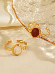 1 件不锈钢简约几何椭圆形滴油开口戒指，适合女性日常佩戴、旅行和作为节日礼物 - 彩色 - 查看 6