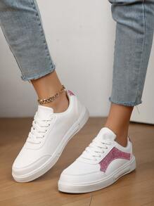 New Casual Leather Low-Top Lace-Up Flat Skate Shoes, Fashionable & Comfortable For Teenage Girls, Non-Slip Shock-Absorbing Sporty Sneakers For Middle/High School Students, Suitable For Outdoor Activities & Daily Wear