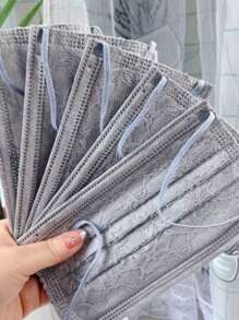 10pcs Disposable Lace Face Mask, 4-Ply High-Grade Breathable Sun Protection Dust-Proof Mask