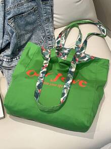 Bolsa de lona dupla face com estampa floral, nova primavera/verão 2025, bolsa de grande capacidade para deslocamento diário, bolsa de ombro simples coreana