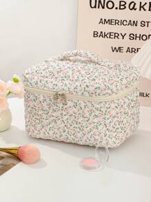 1 Peça Estojo de Maquiagem Floral para Moças, Mulheres de Sucesso, Blogueiras de Beleza e Moda, Conjunto de Bolsas Cosméticas de Grande Capacidade, Bolsa de Armazenamento de Maquiagem, Bolsa de Toucador para Artistas de Maquiagem, Itens Essenciais de Viagem, Bolsa de Armazenamento de Maquiagem Fofa Adequada para Guardar Toalhas Faciais, Demaquilante, Limpador Facial, Cuidados com a Pele, Bolsa Multiuso com Alça Portátil e Zíper para Guardar Pequenos Itens