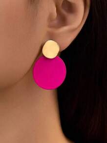 1 Pair Fashionable Sweet Geometric Circular Enamel Alloy Earrings, Cute Elegant Versatile Jewelry For Women Daily Wear, Summer