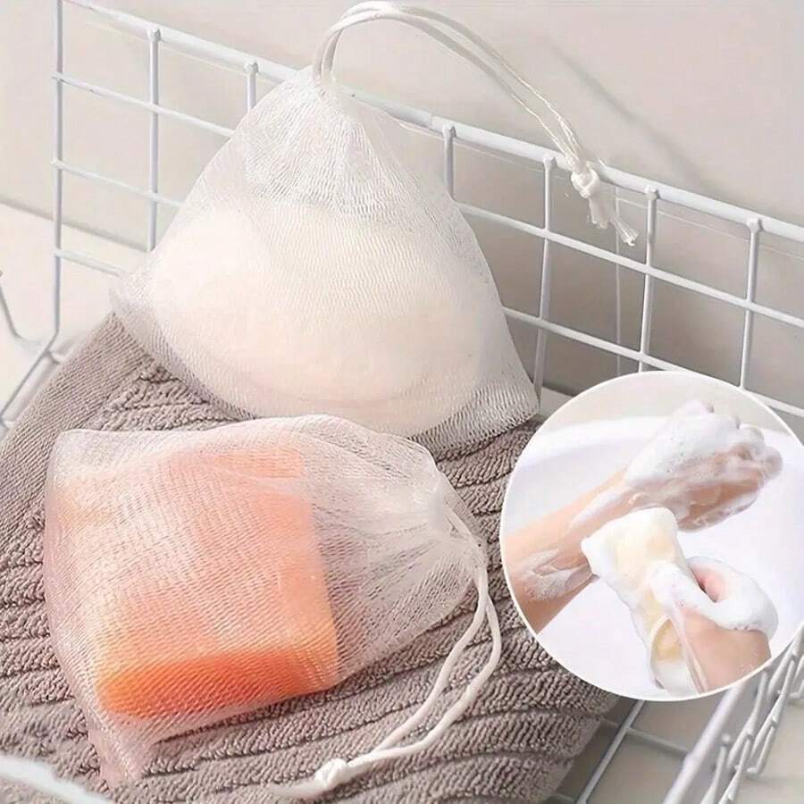 10/20 Pieces Exfoliating Soap Protection Bag With Double Mesh, Bubble Foam Mesh Soap Bag With Drawstring - 10pcs-one Size - View 1